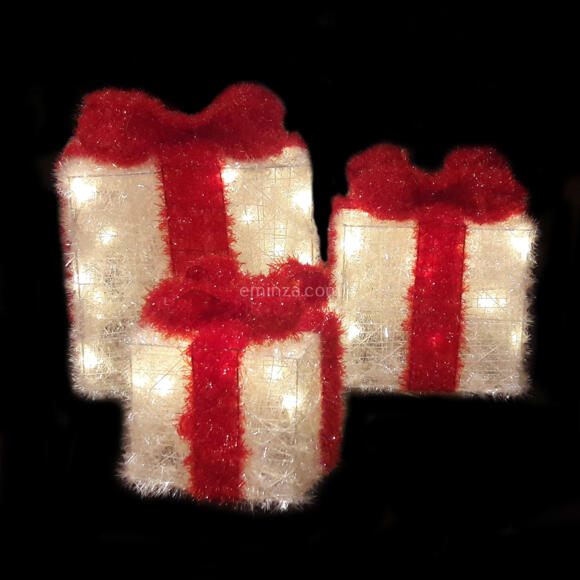 Set de 3 cadeaux à piles ruban rouge lumineux Blanc chaud 65 LED 3