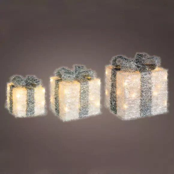 Set de 3 regalos cinta gris a pilas con luz Blanco cálido 65 LED 3