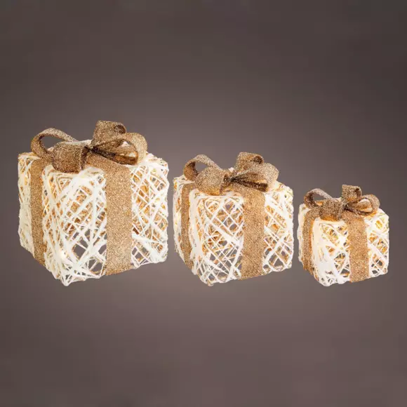 Set de 3 cadeaux rotin à piles lumineux Blanc chaud  LED 2