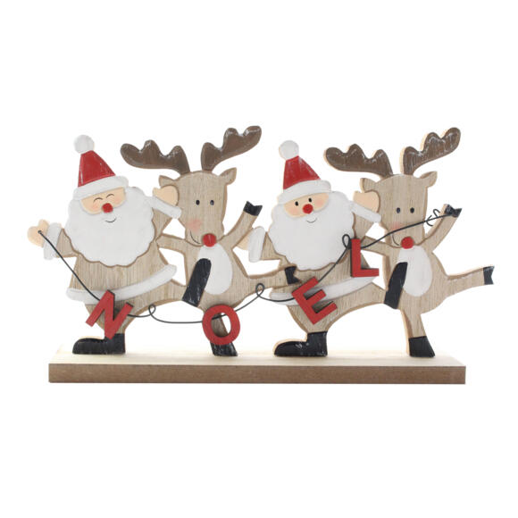 Pères Noël et rennes en bois à poser Rouge 127