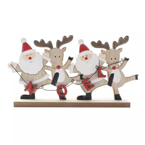 Papá Noël y renos de madera para colocar Rojo 127
