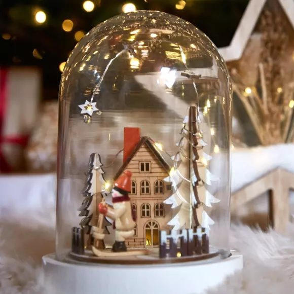 Campana de cristal con luces y Esquí a pilas  2