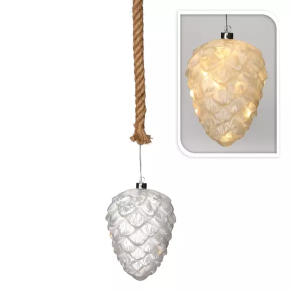 Suspension lumineuse à piles Pomme de pin verre glacé Blanc chaud 3