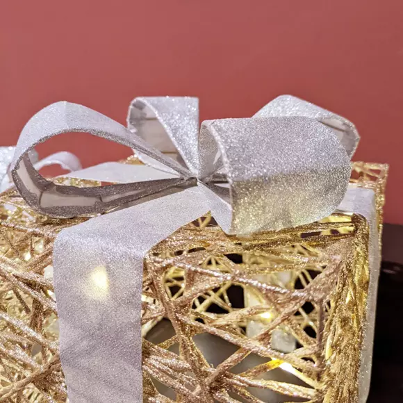 set de 3 regalos oro a pilas con luz Blanco cálido 30 LED 3