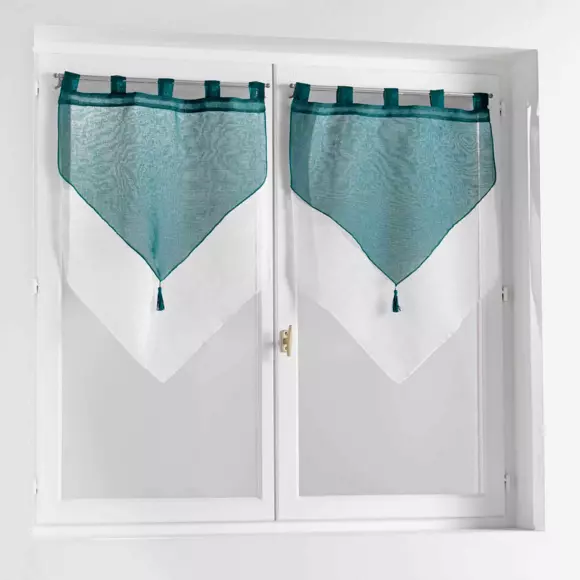 Paire de voilages (60 x 90 cm) Duetto Bleu pétrole et Blanc 2