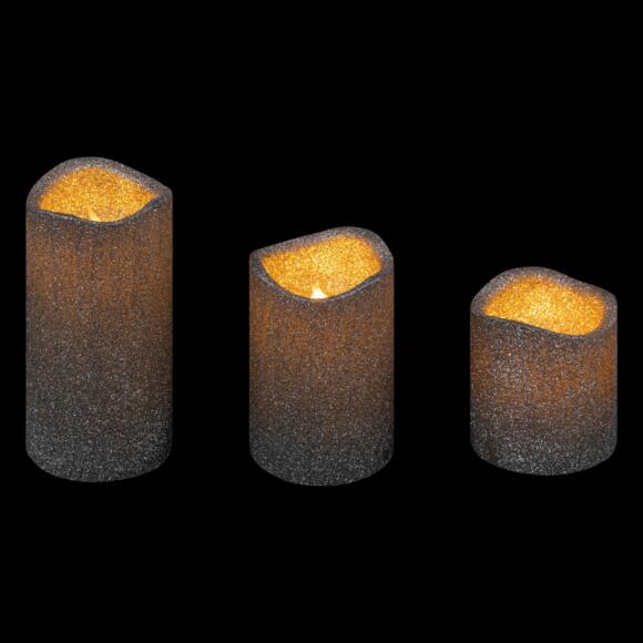 Set van 3 kaarsen LED à paillettes zilver 2