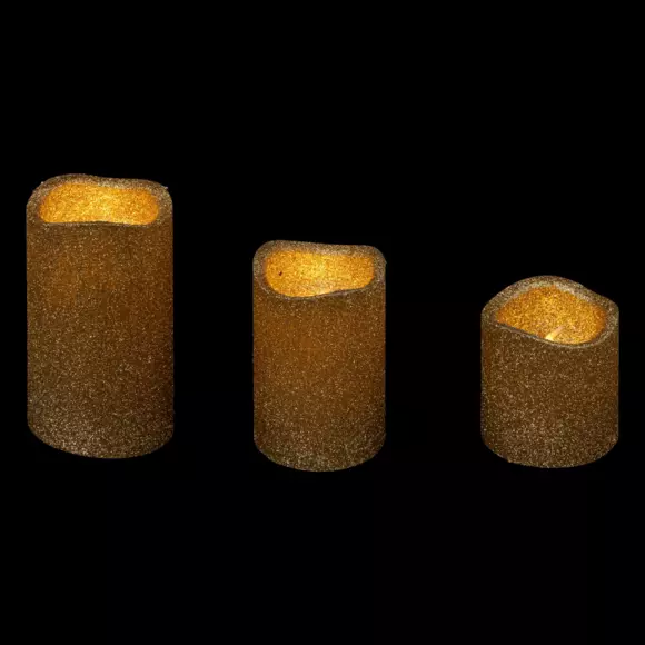 Lot de 3 bougies LED à paillettes Or 2