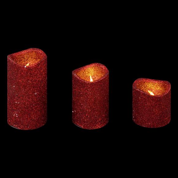 3er Set LED Kerzen mit Pailletten Rot 2