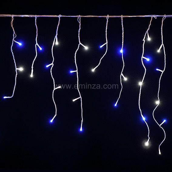 Tweekleurige verlichte ijspegel L7,50 m Stars Blauw en koud wit 175 LED 2