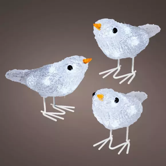 Lote de 3 pájaros luminosos Curruca Blanco frío 30 LED 3