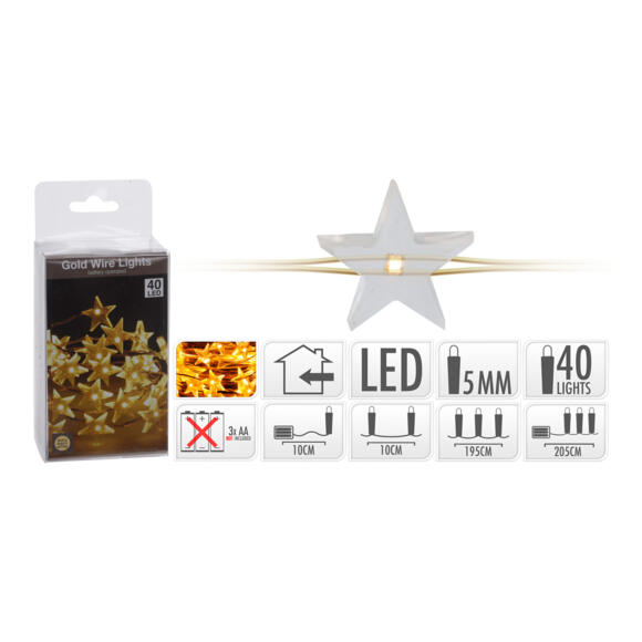 Guirlande lumineuse Micro LED 2,05 m Blanc chaud 40 LED Etoile CO à piles 3