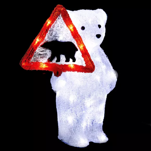 Ours polaire solaire 50 LED (H39 cm) Warning Blanc chaud