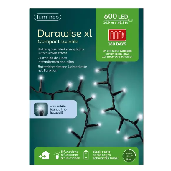 Guirlande lumineuse Durawise à piles 14,98 m Blanc froid 600 LED CN 8