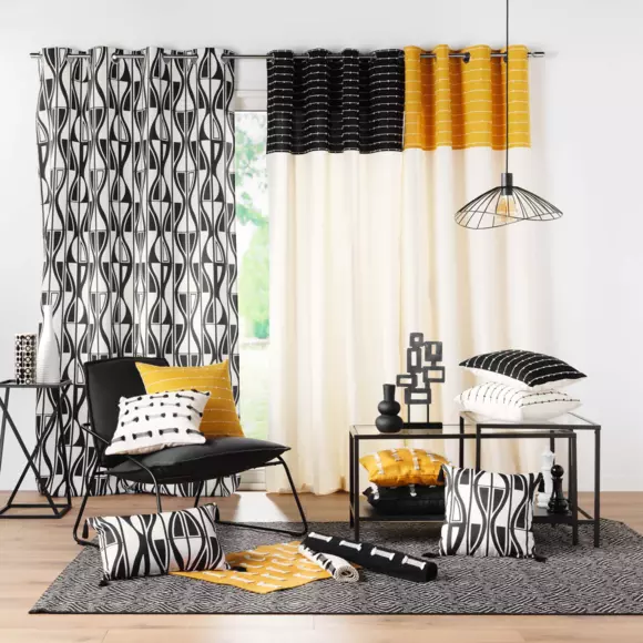 Rideau coton recyclé (140 x 240 cm) Linechic Jaune