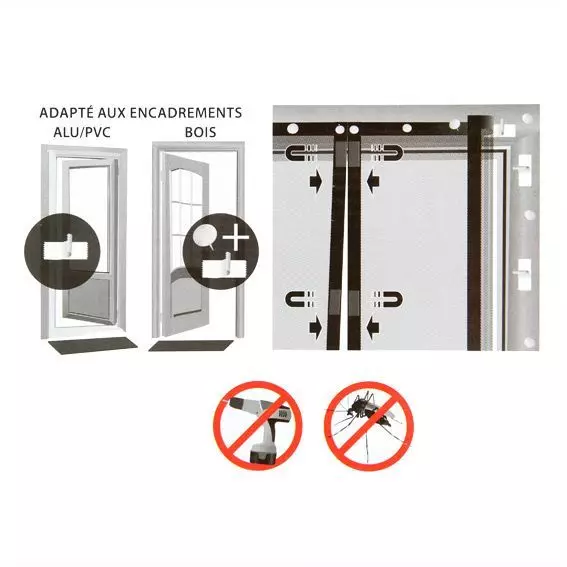 Cortina para puerta Mosquitera (100 x altura 220) Imanada Gris 3