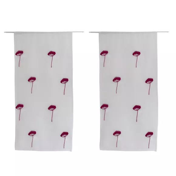 Par de visillos bordados (60 x 160 cm) Cosmos Burdeos 3