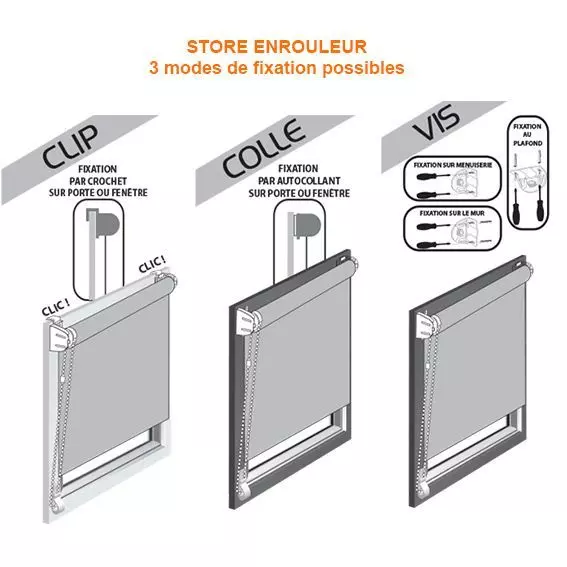 Store enrouleur occultant (60 x H180 cm) Uni Blanc 2