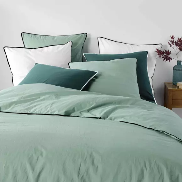 Sábana bajera  algodón lavado (160 cm) Linette Verde savila 3