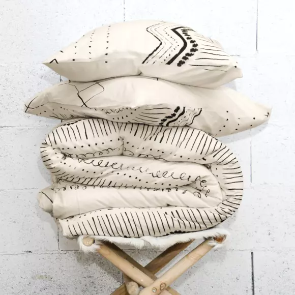 Funda nórdica y dos fundas para almohadones en algodón (260 cm) Berbère Negro 3