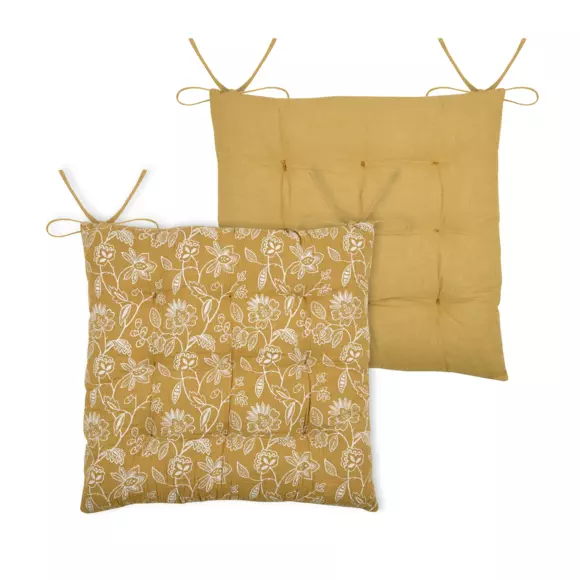 Coussin de chaise carré gaze de coton Sunda Jaune moutarde