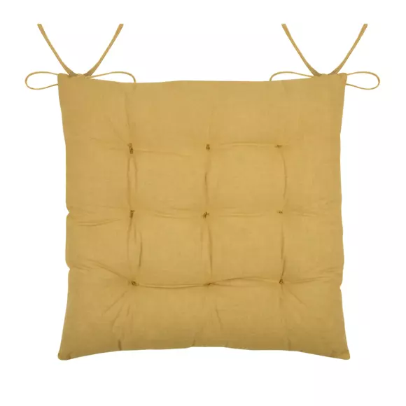 Coussin de chaise carré gaze de coton Sunda Jaune moutarde