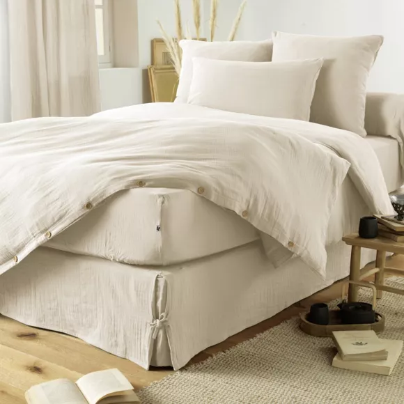 Cache-sommier Gaze de coton (140 x 190 cm) Gaïa Beige pampa