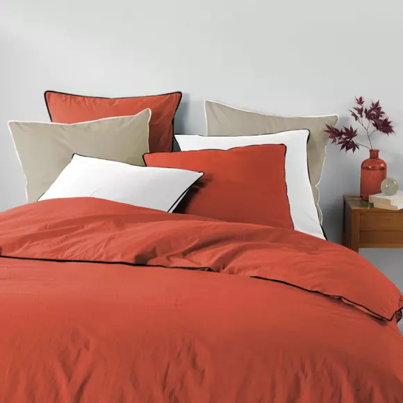 Funda Nórdica y dos fundas para almohadas algodón lavado (240 cm) Linette Terracota 2