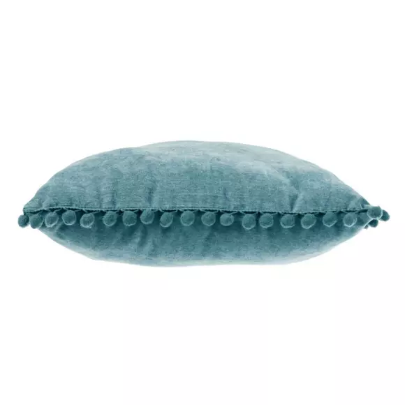 Coussin carré (40 cm) Pompons Bleu canard 3