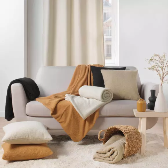 Manta con rizos (150 cm) Woly Beige