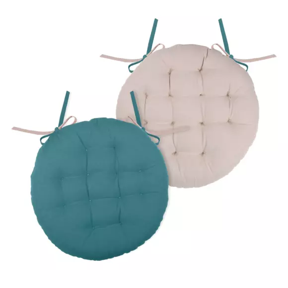 Coussin de chaise rond Duo Bleu pétrole 2