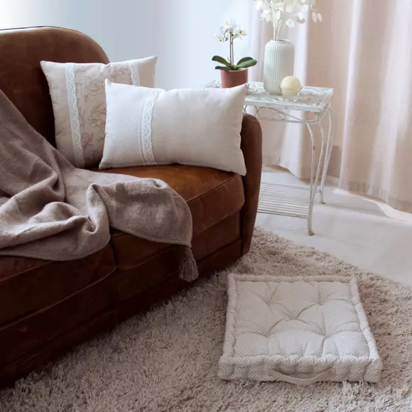 Coussin de sol carré coton recyclé (40 cm) Rosa Beige 3