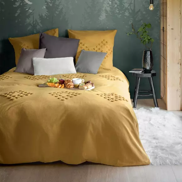 Copripiumino e due federe quadrate cotone lavato (240 cm) Moura Giallo ocra 2