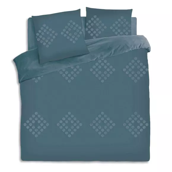 Housse de couette et deux taies coton lavé (240 cm) Moura Bleu canard 3