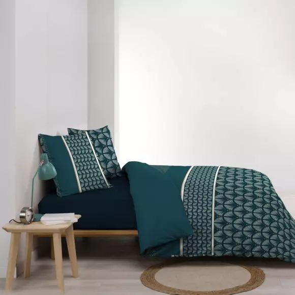 Housse de couette et deux taies coton (240 cm) Houston Bleue 3