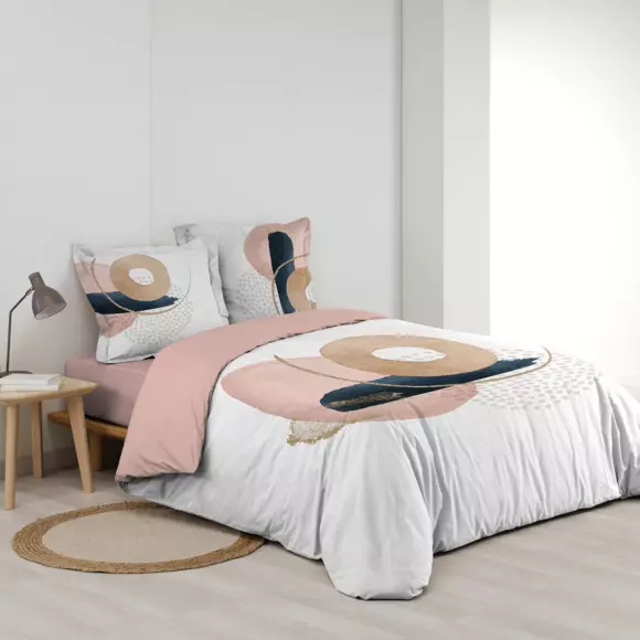 Housse de couette et deux taies coton (240 cm) Novaline Rose 2