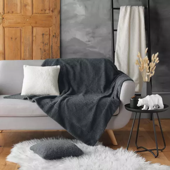 Housse de coussin carrée fausse fourrure (40 cm) Iceberg Gris anthracite 2