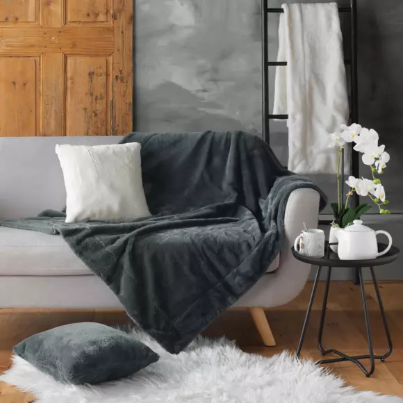 Plaid fausse fourrure (150 cm) Caresse Gris anthracite 2