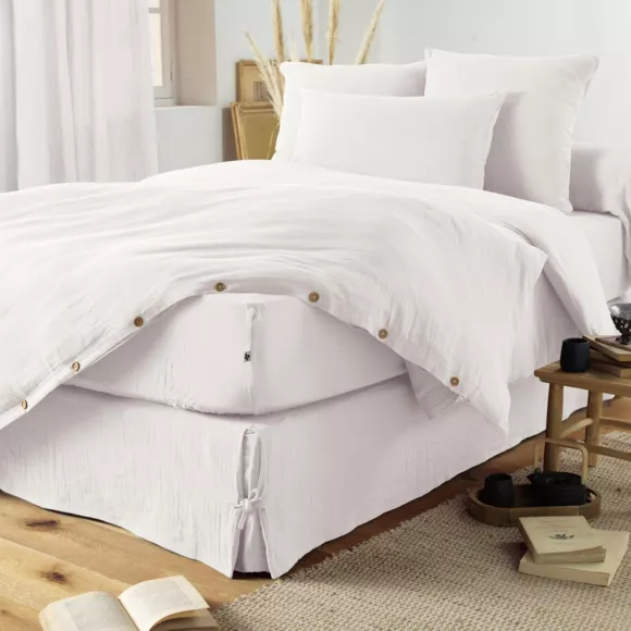 Cache-sommier Gaze de coton (180 x 200 cm) Gaïa Blanc chantilly 4