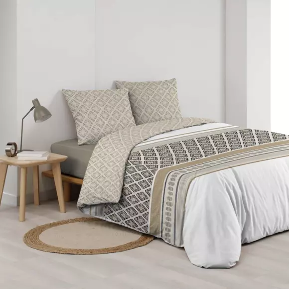 Housse de couette et deux taies coton (240 cm) Sybille Beige 3
