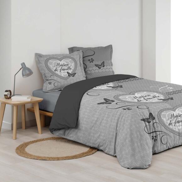 Funda Nórdica y dos fundas de almohada en algodón (240 cm) Family Home Gris 2