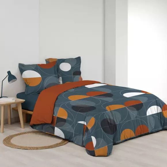 Housse de couette et deux taies coton (240 cm) Terrapop Bleue 3