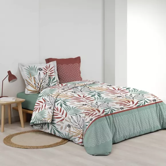 Funda nórdica y dos fundas para almohadones en algodón (240 cm) Melvina Verde 2