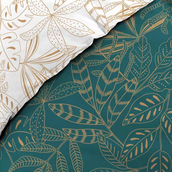 Funda Nórdica y dos fundas para almohadas algodón (260 cm) Belflor Verde esmeralda y dorado 2