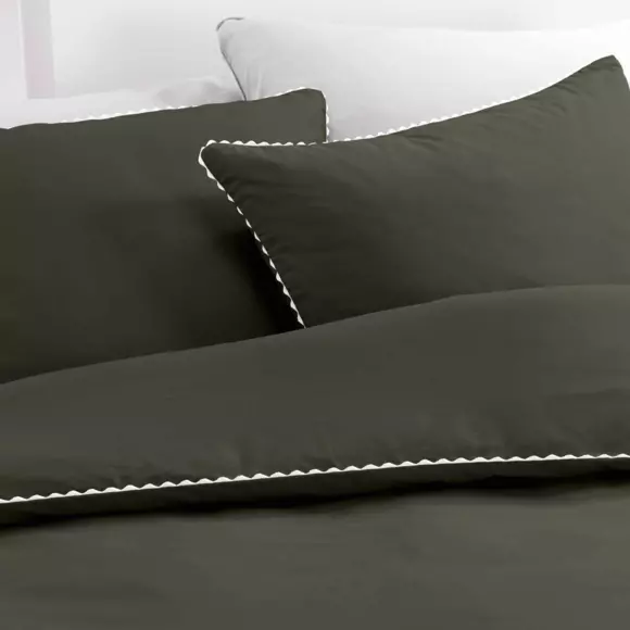 Funda nórdica y dos fundas para almohadones percal de algodón (240 cm) Loumea Verde kaki 3