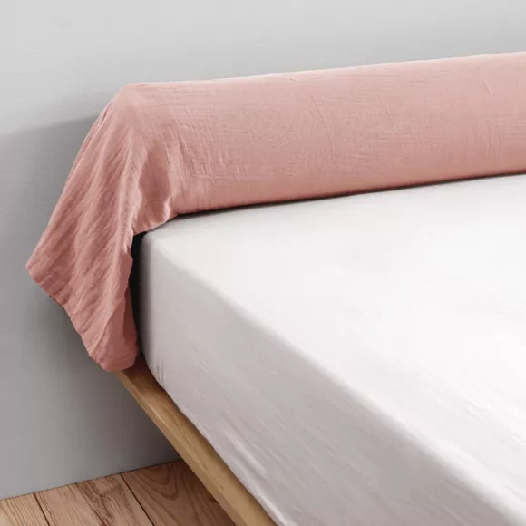Taie de traversin gaze de coton (L185 cm) Gaïa Rose pêche 3