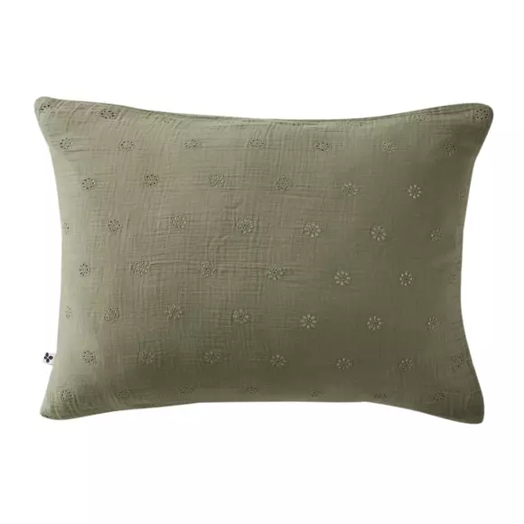 Kussensloop rechthoekig katoengaas (L70 cm) Gaïa Boho Rozemarijngroen 2