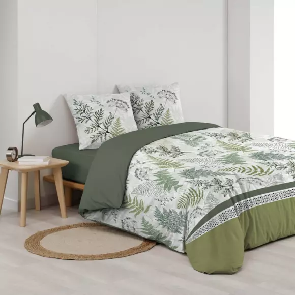 Housse de couette et deux taies gaze de coton (260 cm) Verveine Verte 2