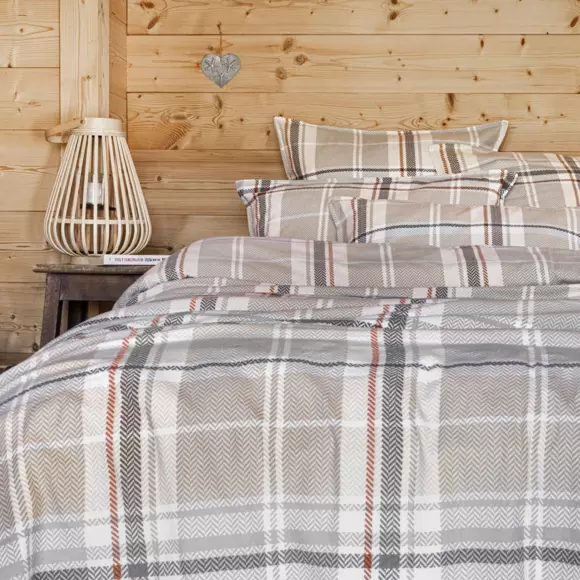 Housse de couette flanelle de coton (260 cm) Théa motif Grise 3