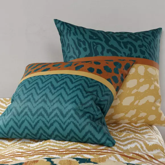 Housse de couette et deux taies coton (260 cm) Fauve Vert émeraude 2