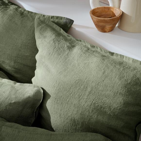 Funda de almohada cuadrada en lino lavado (80 cm) Louise Verde romero 3